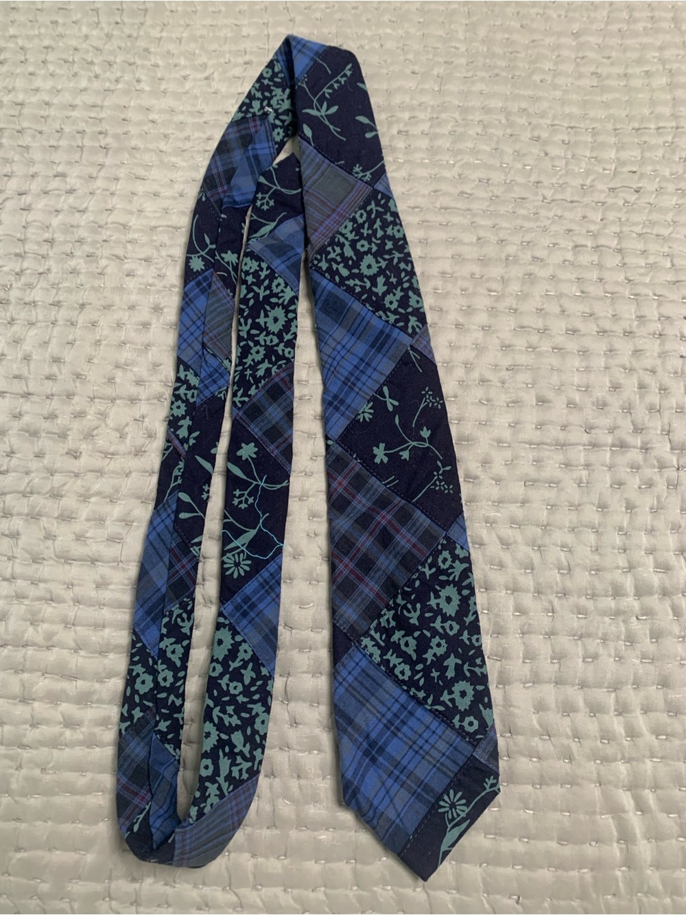 J. Crew Navy & Teal Patchwork Narrow Tie